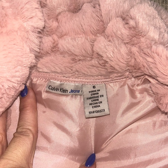 Calvin Klein Blush Pink Kids Faux Fur Coat - Picture 6 of 7